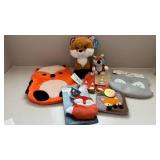 Fox Themed Kids Gift Lot Plush Backpack, Mittens, Pouch, Pacifier, Bib and Plush Toys Decor Assorted