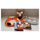 Fox Themed Kids Gift Lot Plush Backpack, Mittens, Pouch, Pacifier, Bib and Plush Toys Decor Assorted