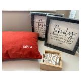 Home Decor Lot Framed Family Signs Pillow Coaster Set Good