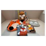 Fox Themed Kids Gift Lot Plush Backpack, Mittens, Pouch, Pacifier, Bib and Plush Toys Decor Assorted