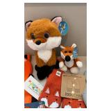 Fox Themed Kids Gift Lot Plush Backpack, Mittens, Pouch, Pacifier, Bib and Plush Toys Decor Assorted