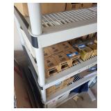 Two Plastic Storage Shelving Units white