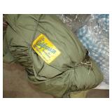 2 folding Chairs, table, sleeping bag and Picnic table cover