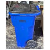 Large Uline Blue Rolling Trash Can - 65 Gallon