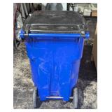 Large Uline Blue Rolling Trash Can - 65 Gallon