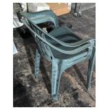 Pair of Green Outdoor Plastic Stacking Chairs