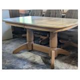 Large Oak Table with Leaf and 4 Rolling Captains Chairs