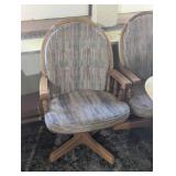 Large Oak Table with Leaf and 4 Rolling Captains Chairs