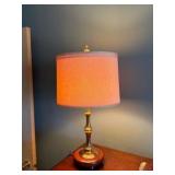 Vintage Brass Lamp with wood base and drum shaped shade
