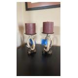 (2) Antler pillar candle holders with candles.