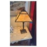 Vintage mission-style table lamp, slag style shade