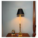 Vintage brass table lamp & Brass Bulova desk clock