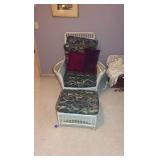 Wicker chair with matching footrest