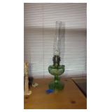 Antique Aladdin oil lamp, footed green base