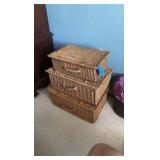 (3) Willow wicker baskets, 16"L 18"L & 19"L