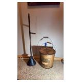 Vintage Rapid Washer Plunger; Antique Candy bucket