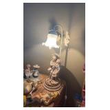 Victorian Couple Lamp; Chalkware figurine, Harlequin clown