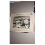 Framed and matted winter scene print 28” x 36"