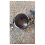 Vintage Hammered coaster. woven demijohn flask, Buenilum Micarta tray