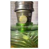 Antique Aladdin oil lamp, footed green base