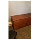 (2) Wood lateral 2-drawer file cabinets and bookshelf