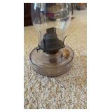 (2) Vintage oil lamps, cobalt blue jar, glass chimney