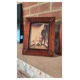 (2) "Rare Woods" frames. Red frame. Oil painting.