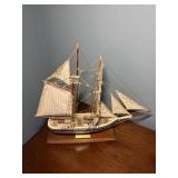 Pair of Nautical Ship Models – Classic Sailing Schooner & Fishing Boat Display
