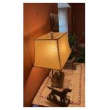 Dog figural table lamp; (2) dog figurines