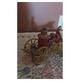 Vintage cast iron 3-horse drawn fire wagon
