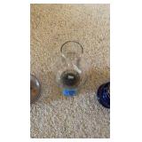 (2) Vintage oil lamps, cobalt blue jar, glass chimney