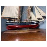Pair of Nautical Ship Models – Classic Sailing Schooner & Fishing Boat Display