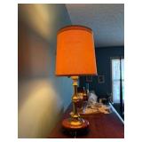 Vintage Brass Lamp with wood base and drum shaped shade