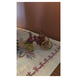 Vintage cast iron 3-horse drawn fire wagon