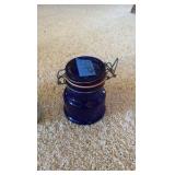 (2) Vintage oil lamps, cobalt blue jar, glass chimney