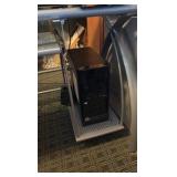L-Shaped glass desk, chair, and 2 filing cabinets