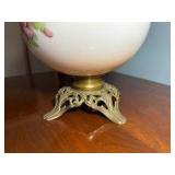 Antique oil lamp with handpainted base and chimney