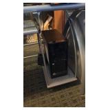L-Shaped glass desk, chair, and 2 filing cabinets