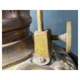 Antique oil lamp with handpainted base and chimney