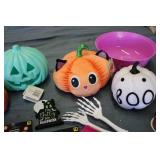 Box of halloween decorations and cr...