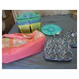 Plastic storage totes, duffle bag a...