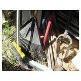 Snow shovels, assorted rakes and ot...