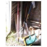 Snow shovels, assorted rakes and ot...