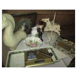 Ceramic statue and misc dish displa...