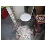 Wood stools, metal framed vanity ch...