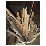 Bucket of wood strips and trim, woo...
