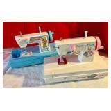 Pair of vintage plastic toy sewing machines Sew-N-Play, Rainbow girl