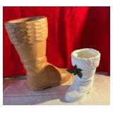 Christmas decor, wood and ceramic santa boots Dept 56