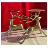 Collectable reindeer brass candle holders holiday Christmas