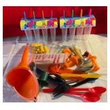 Misc vintage plastic kitchen items, some dairy queen advertising
